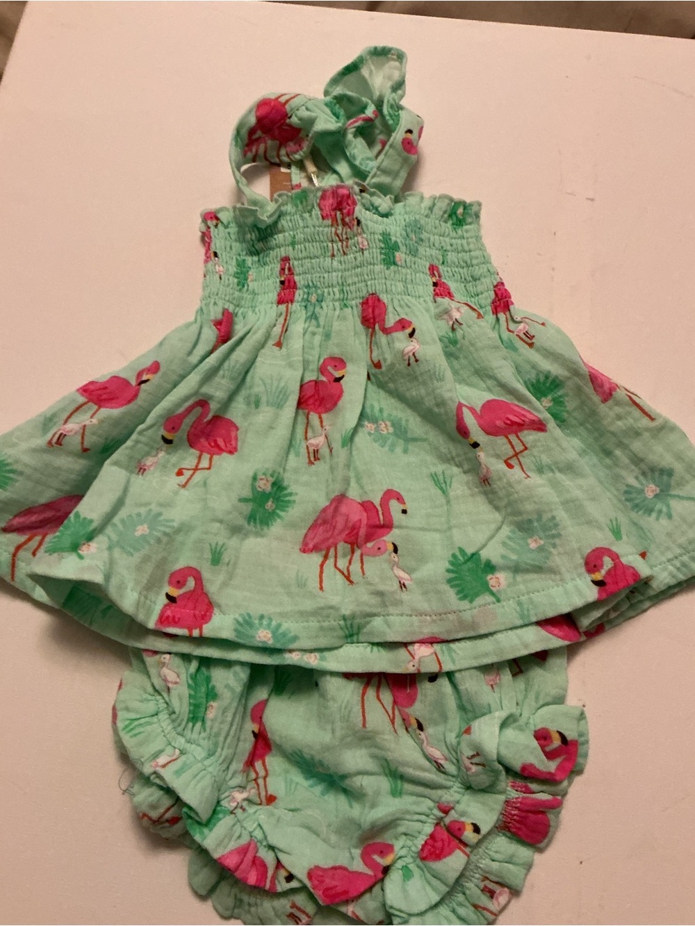 Angel Dear ruffle strap smocked top and diaper cover